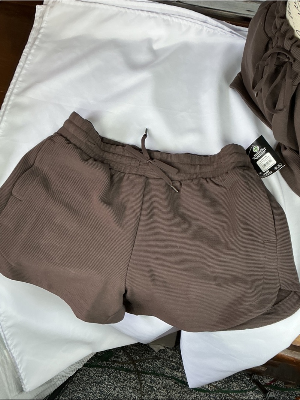⭐ NWT Avia Ribbed Lounge Shorts Brown Drawstring Comfy Casual Large